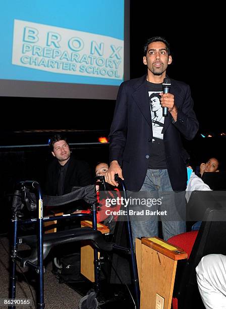 Speaking at a Bronx Preparatory Charter School screening. Photo: Brad Barket.